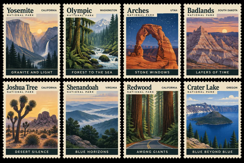 Sheet of eight national park stamps