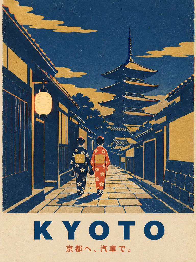 Kyoto railway poster with exact title text